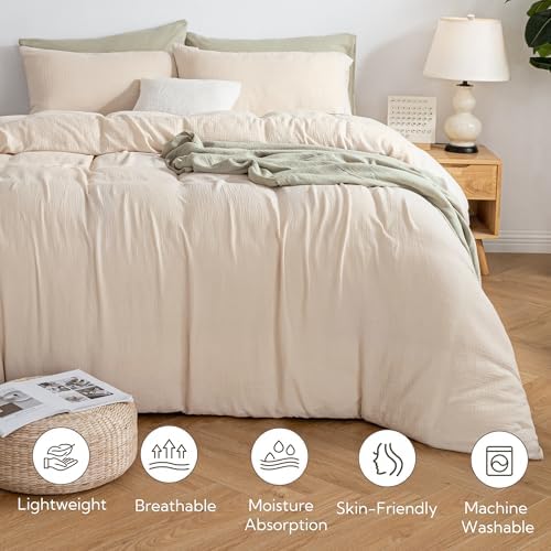 MILDLY Muslin Duvet Cover Full - 100% Washed Cotton Linen Like Gauze