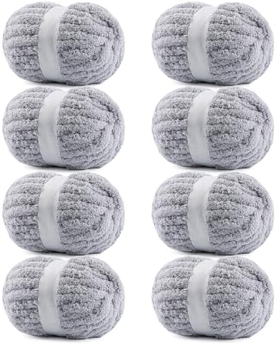 Gray Chunky Yarn for Hand Knitting - #10 Jumbo Chenille Yarn for