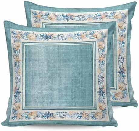 20x20 Pillow Covers Set of 2, Teal Green Coastal Throw Pillow Covers