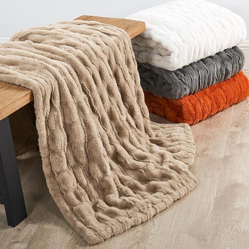 Ruched Spandex Luxury Faux Fur Throw Blanket Reversible to Cozy