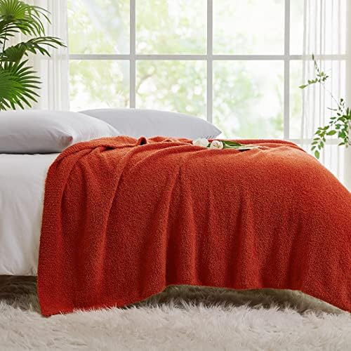 CYMULA Super Soft Knit Throw Blanket Twin Size Orange-Lightweight