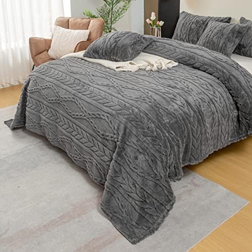 YUSOKI Sherpa Fleece Large Throw Blanket, Grey, 50"x65"