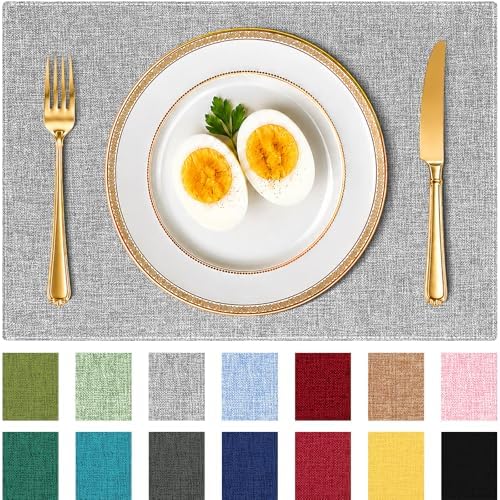 Placemats Set of 4, Cotton Linen Blend Cloth Place Mats, Light Gray