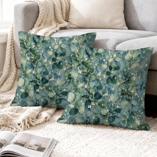 Botanical Watercolor Leaves Throw Pillow Covers 22x22 Set of 2