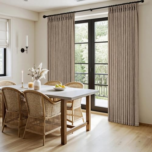 MIULEE Pinch Pleated Thick Linen Curtains 96 Inches Burlap Brown