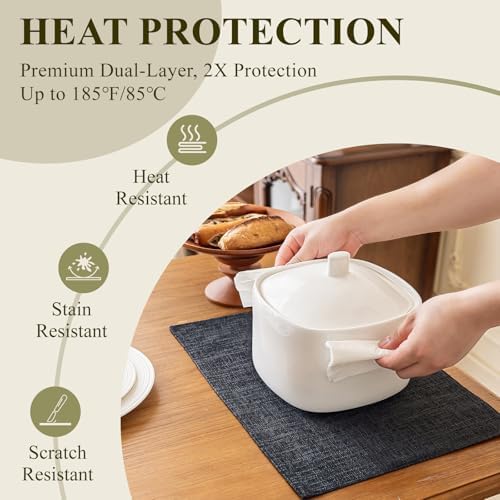 KXN Placemats Set of 6, Durable Dual-Layer Fabric Table Mats, Dark