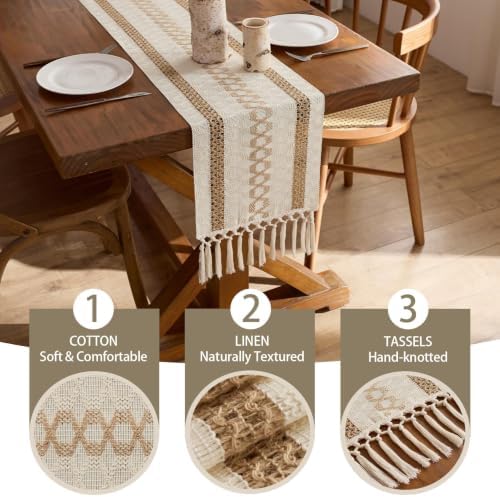 Baccessor Extra Long Boho Macrame Jute Table Runner with Tassels 12x90