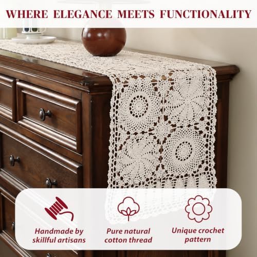 kilofly Handmade Crochet Cotton Rectangular Table Runner
