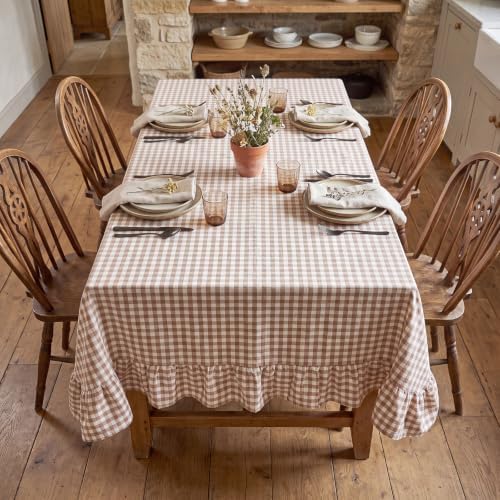 Gingham Ruffle Tablecloth, 52 x 70 Inches Rectangle 100% Cotton
