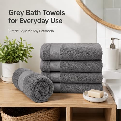 100% Cotton Luxury Bath Towels Set of 4, Lightweight, Quick Dry, Dark