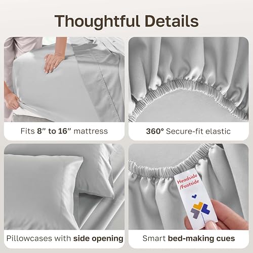 California Design Den 100% Cotton Sateen Queen Bed Sheets Set, Light
