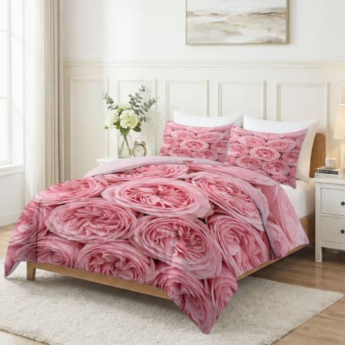 King Duvet Cover Set Soft Microfiber Valentine's Day Roses