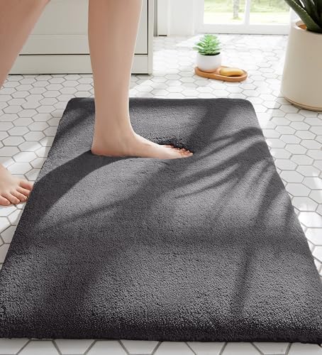 MINIDEAR Bathroom Rugs 24x17 Volcanic Gray - Thick Memory Foam Bath