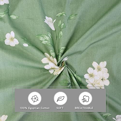 Helthep Vintage Sage Green Floral King Size 3pcs 100% Cotton Duvet