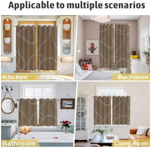 Taupe Line Art Window Curtains Panels with Silver Grommet, Modern