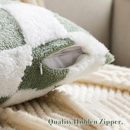 Ohocut Checkered Jacquard Shag Throw Pillow Covers, Pack of 2 Fluffy