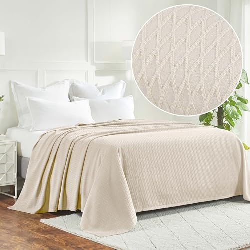 Diamond All-Season Cotton Blanket, Soft Breathable Diamond Weave Bed