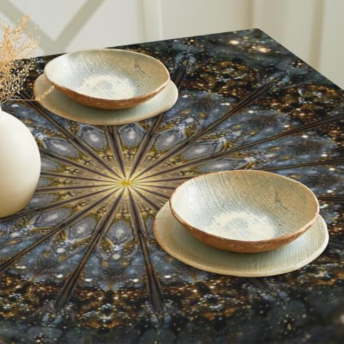Gold Gray Mandala Pattern Square Tablecloth 52 x 52 Inch