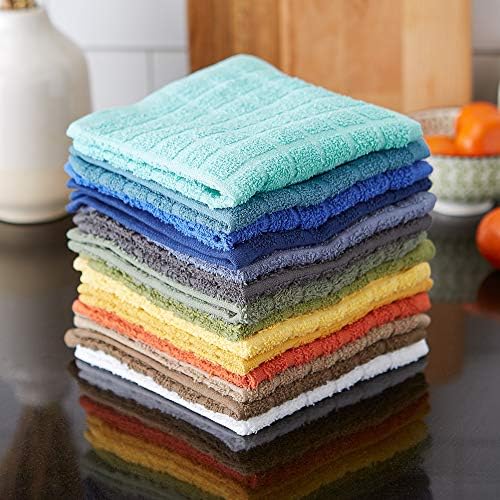 DII Basic Terry Collection Solid Windowpane Dishcloth Set, 12x12