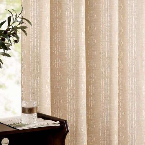 jinchan Boho Linen Curtains Light Filtering 96 Inch Back Tab 2 Panels