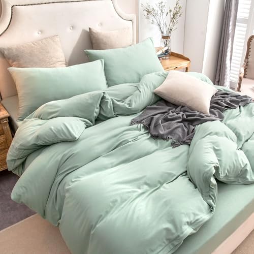 PURE ERA Jersey Knit Duvet Cover Set Solid Sage Green Queen