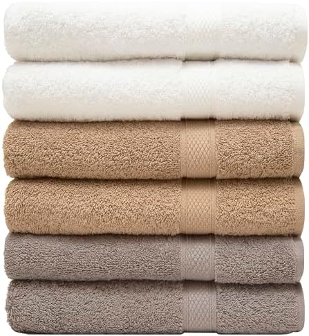 Pleasant Home Bath Towels Set of 6 (24” x 50”) 100% Cotton, Neutral