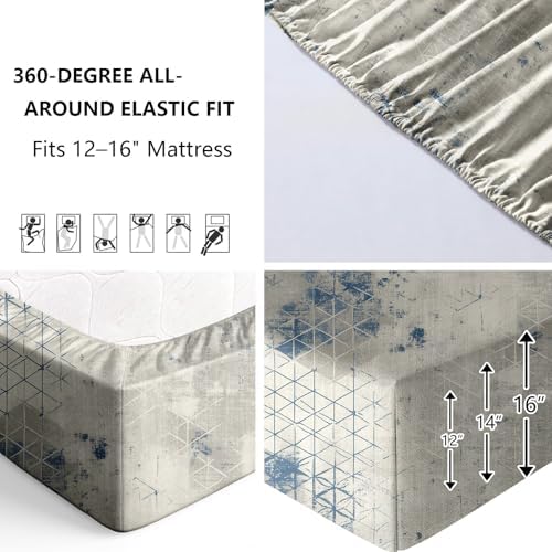 Distressed Modern Bed Sheets, Abstract Geometric Twin XL Sheets