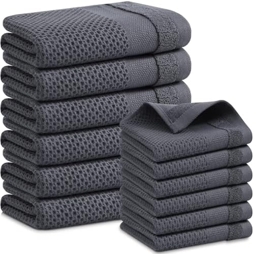 Homaxy Kitchen Towels and Dishcloths Set, Set of 12, Dark Grey