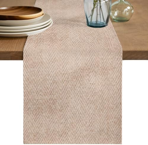 Beige Burlap Texture Table Runner 108 Inches, Farmhouse Nature Linen