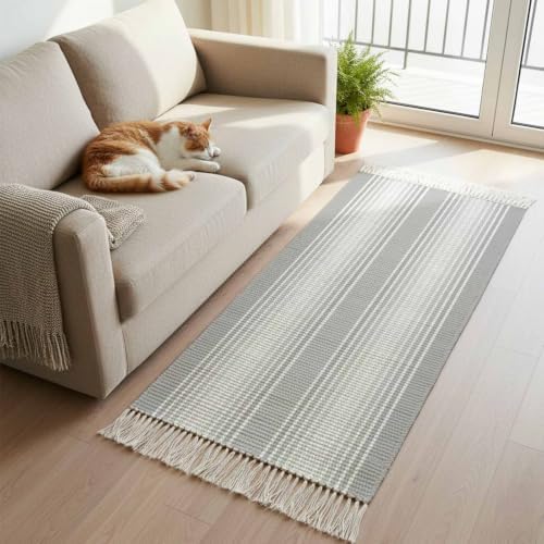 Grey Striped Hallway Runner Rug 2'x5', Gray Ombre Farmhouse Stripes