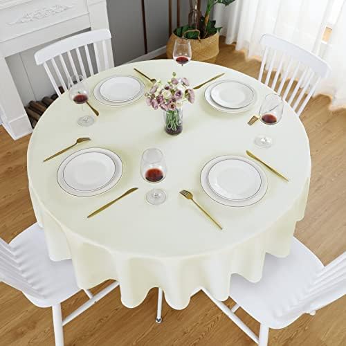 FOLINS&HOME Cream 90 Inch Round Tablecloth, Waterproof Table Cloth