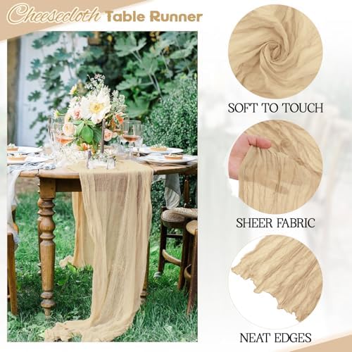 Aktor 12 Pack Beige Table Runner Boho Cheesecloth Table Runner Semi