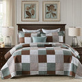 Finlonte King Size Quilt 100% Cotton Plaid Farmhouse Comforter Set