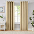 Melodiux Beige Linen Textured Room Darkening Curtains for Bedroom