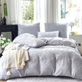 Boho Duvet Cover Queen Size Grey Geometric Tufted 3 Pieces Set