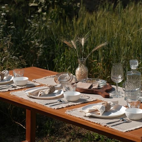 Hausattire Cotton Frayed Placemats Set of 6 Dining Table 13x19 Inch