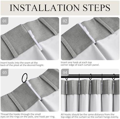 BOODII Extra Long 100% Blackout Linen Pleated Curtains 120 Inches Dark