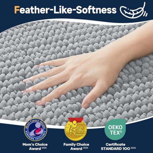 Ophanie Bathroom Rugs Sets 2 Piece,Grey Soft Chenille Bath Mat,Non