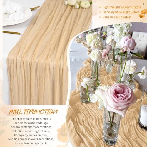 12 Pack Beige Cheesecloth Table Runner 17x108 Inches Boho Home Decor