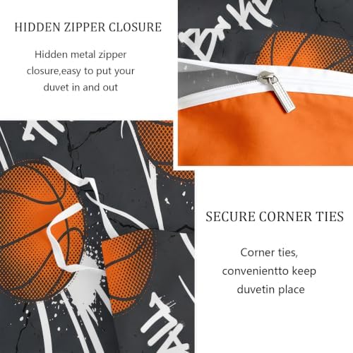 King Duvet Cover Set Soft Microfiber Graffiti Basketball