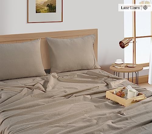 LANE LINEN 100% Cotton Twin XL Flannel Sheet Set - Soft Warmth - Taupe