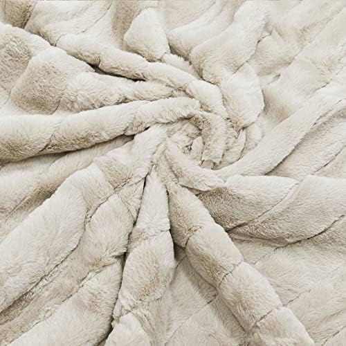 Stripe Faux Fur Throw Blanket with Sherpa Back, 50"x60", Beige