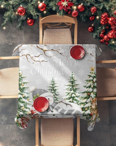 Snowman Christmas Trees Waterproof Tablecloth Square Washable Table