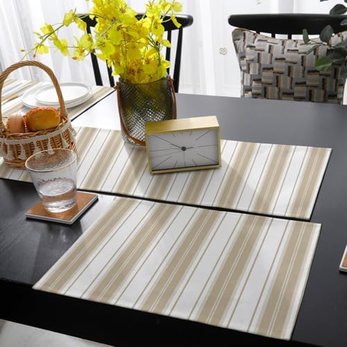 Minimalist Stripes Table Runner and Placemats Set of 4 Modern Beige
