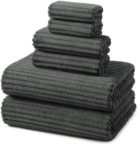 REDKISS Charcoal Gray Bath Towels Set 6 Piece - Microfiber Bathroom