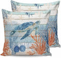 Sea Turtle Coastal Pillow Covers 24x24 Set of 2, Summer Beach Coral
