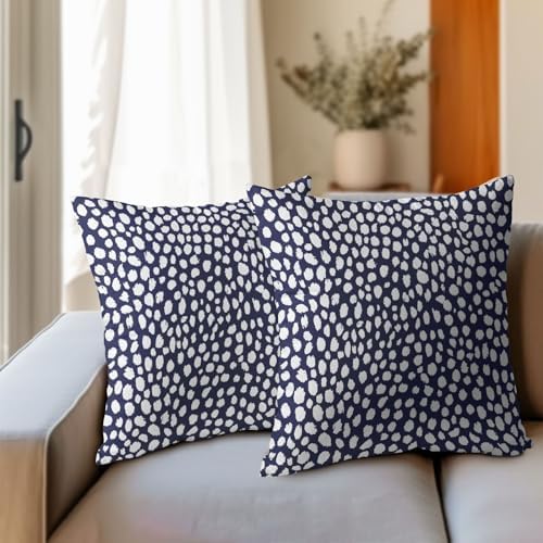 Navy Blue Cream Dots Pillow Covers 20x20 Inches Boho Design Polka Dot