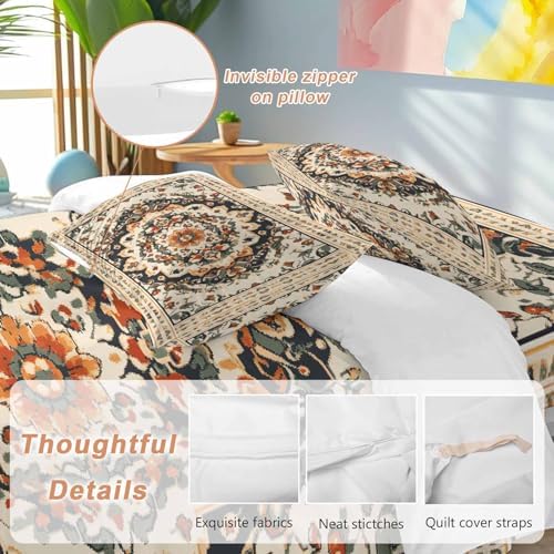 Bohemian Floral Duvet Cover Set Queen Size,Breathable Bedding Set with