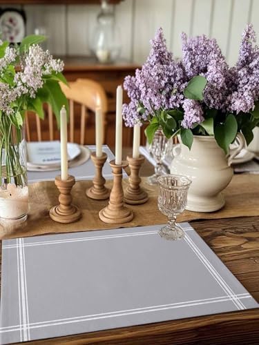 Placemats Set of 8 for Dining Table, Solid Color Gray Washable