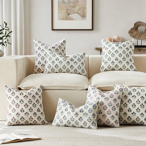 Floral Throw Pillow Covers Set of 2, 20x20 Inches Olive